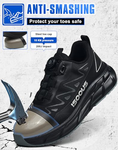 Image of ISOOUS Steel Toe Shoes for Men Women Non Slip Composite Work Sneakers Waterproof Anti-Static Anti-Impact Indestructible Comfortable Safety Construction Shoes Steel Toe Shoes Esd Puncture Proof Ergonomic Design