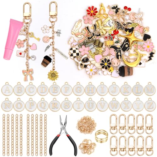 sunla 249Pcs Charms Chains Making Kit for Kindle Cute Ereader Charm DIY Craft Supplies | Makes 10 Keychains for Kindle/E-Reader/Phone