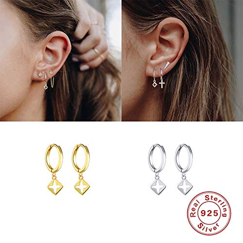 ISCBAFYX 2 ück 925 Sterling Silber hängende Creolen für Frauen, Blitz, Honigbienenauge, Tier-Charme, Kleiner Creolen-Ohrring yc702 (Gem Color: 1)