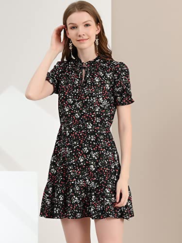 Image of Allegra K Womens Floral Chiffon Mini Dress Ruffle Hem Puff Short Sleeve