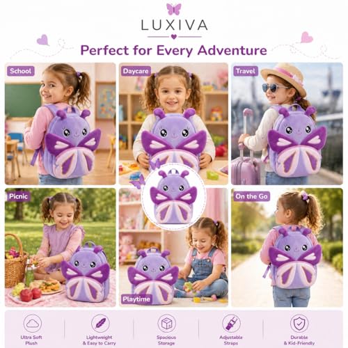 Image of Cartoon Plush Kids School Bag 2-6 Years | Soft Toy Backpack for Boys & Girls | Toddler Nursery Preschool Bag | Lightweight Adjustable Straps