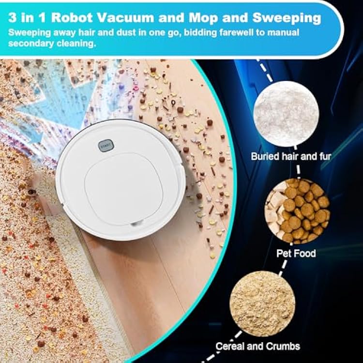 Robot Vacuum Cleaner, Vacuum Robot mop Advanced Obstacle Avoidance, Robotic Vacuum Cleaner Aspiradora Robot Slim Robotic Vacuum CleanerDesign, Ideal for Pet Hair, Hard Floor,Carpet