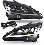VLAND Headlight Assembly Fit for LEXUS 2006-2013 IS250 IS220d IS350/2008-2015 IS F/2010-2013 IS250C IS350C with Sequential Turn Signal, Full LED Headlamp, Plug-and-play, Clear