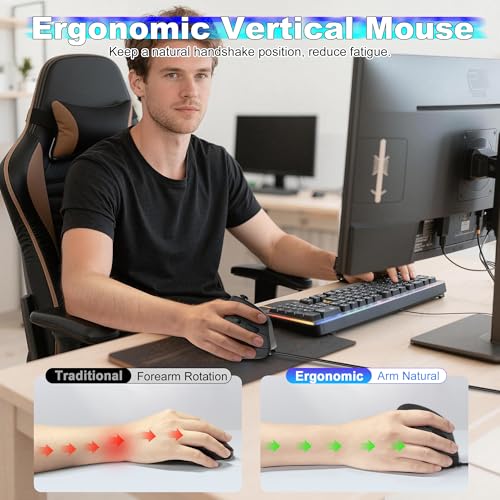 Souris de jeu verticale filaire avec bascule 5D et 11 boutons programmables pour PC