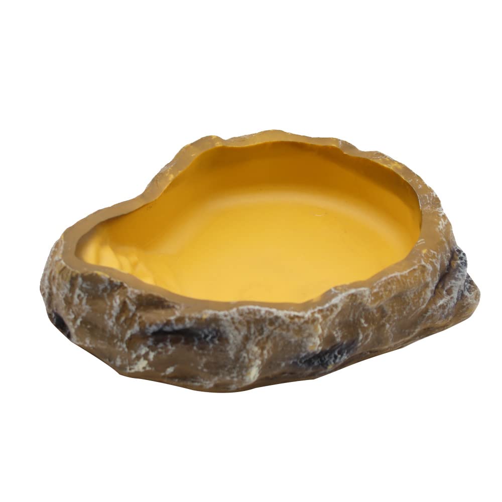 Reptile Worm Water Bowl, Resin Rock Dish Plate, Terrarium Tank Turtle Food Bowls for Lizard Snake Frog Scorpion, Hedgehog Hamster Feeder (Large)