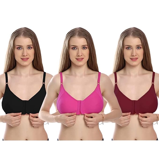 front hook bra for women - pack of 3 - multicolor