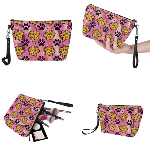 Image of Cartoon Paws Large Top Handle Tote Purse for Women, Shoulder Satchel with PU Zipper Make Up Purse Wallet, Lightweight Hobo Bag, Pink
