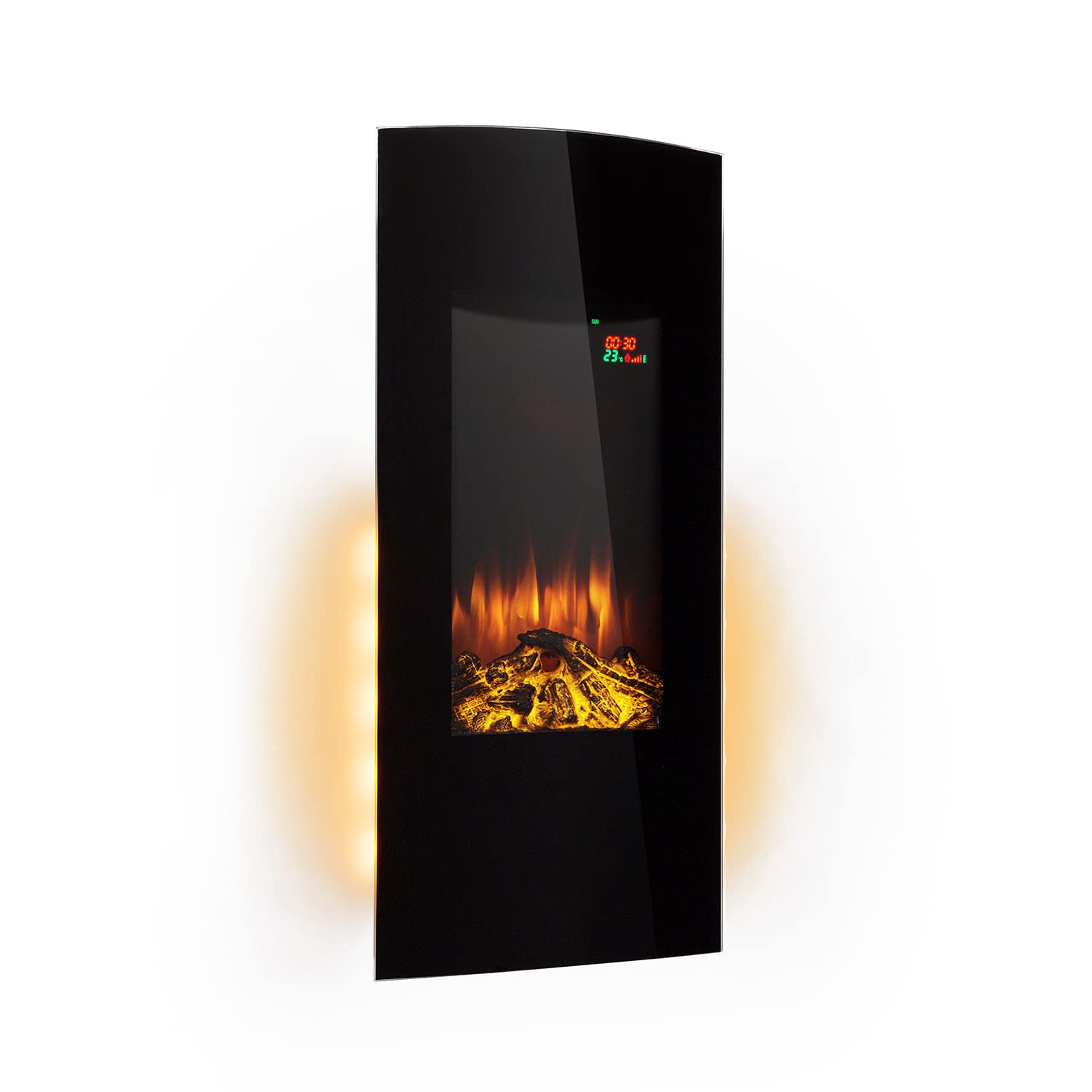Klarstein Black Electric Fireplace, Electric Log Burner Indoor, 2000W Electric Fire Wall Mount Flame Electric Fire Place With Led Flame Effect, Fake Fireplace, Remote Control, Adjustable Thermostat Timer