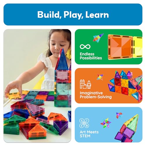 Image of PicassoTiles 60 pcs Mini Magnetic Tiles Magnet Toys Travel-Friendly On-The-Go Building Blocks for Kids Compact Lightweight Creative playset Preschool Montessori Early Learning STEM Kids Toy Ages 3+.