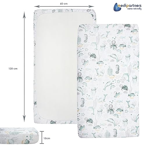 Medi Partners Set of 3 pcs. Fitted Sheet 60x120 cm 100% Cotton Baby Bed Linen Mattress Cot, Ocean-white-grey, Three pack - Image 4