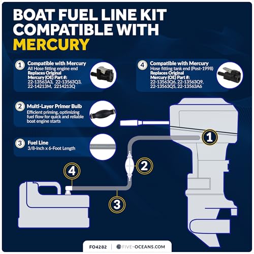 Image of Five Oceans Marine Boat Fuel Line Kit Compatible with Mercury 3 /8-Inch x 6-Foot, EPA /CARB Approved, Leakproof Outboard Fuel Line for All Mercury Engine End & Tank End Male Fitting (Post-1998) - FO4282