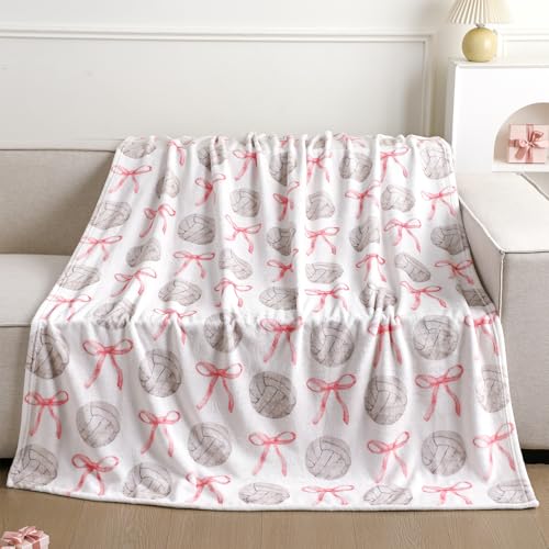SmoothNovelty Pink Bow Volleyball Blanket for Teen Girls Cute Soft Flannel Throw Blanket Washable Aesthetic Fuzzy Fleece Throw for Couch Sofa Bed Decor Game Day Party Supplies 50 x 60inch