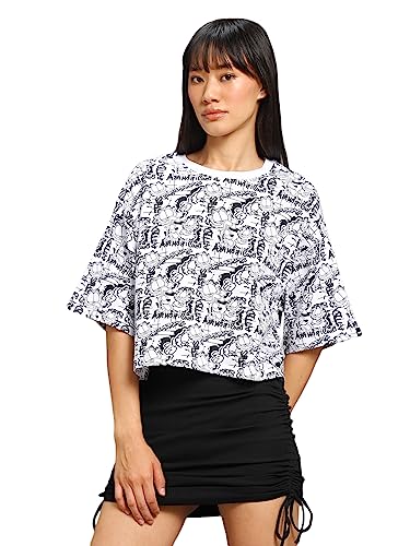Image of Bewakoof Official Garfield Merchandise Women's All Over Printed Oversized Fit Half Sleeve Round Neck Cotton Short Top