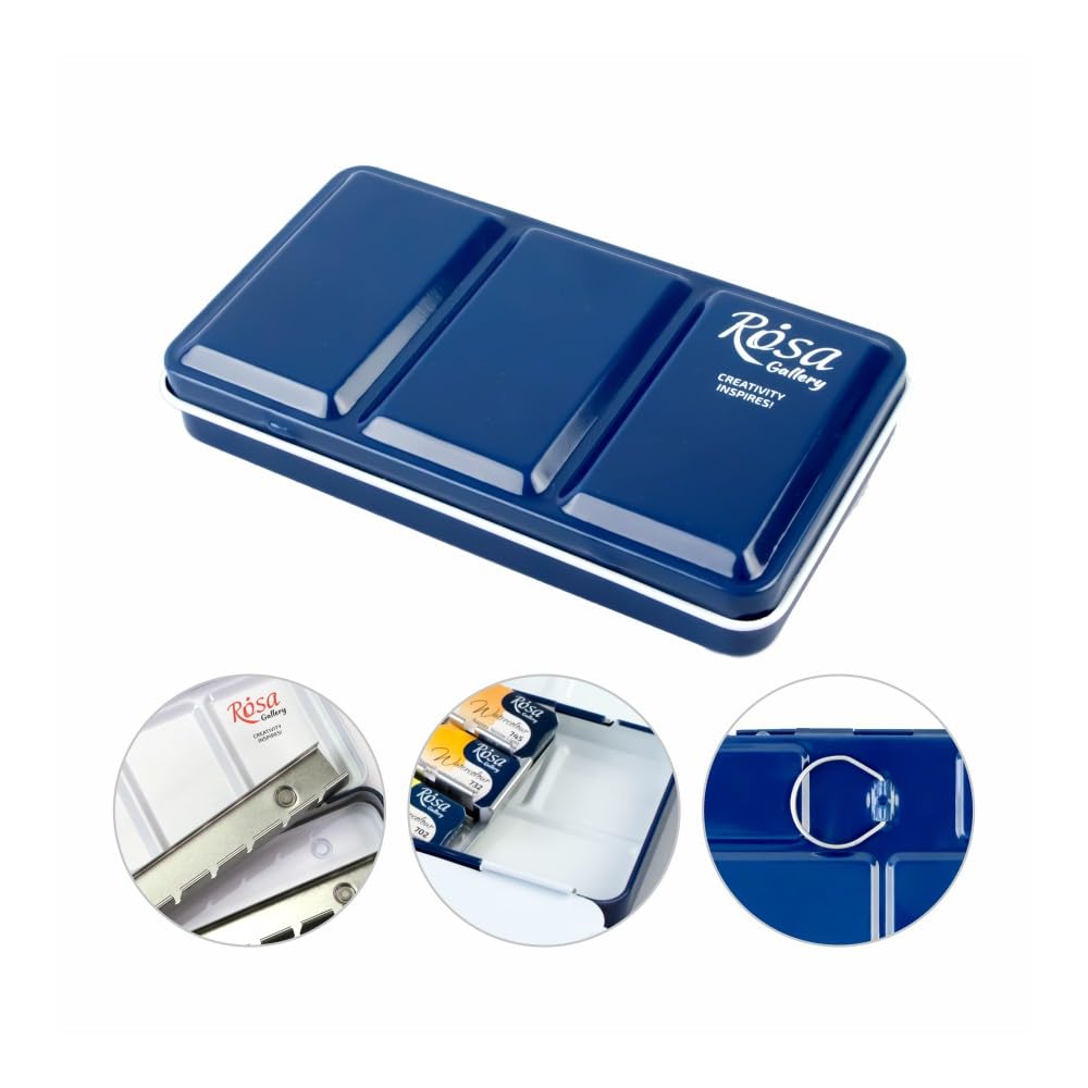 Rosa Gallery Leere Aquarellfarbenbox aus Metall (Indigo Voll 12 Napf)