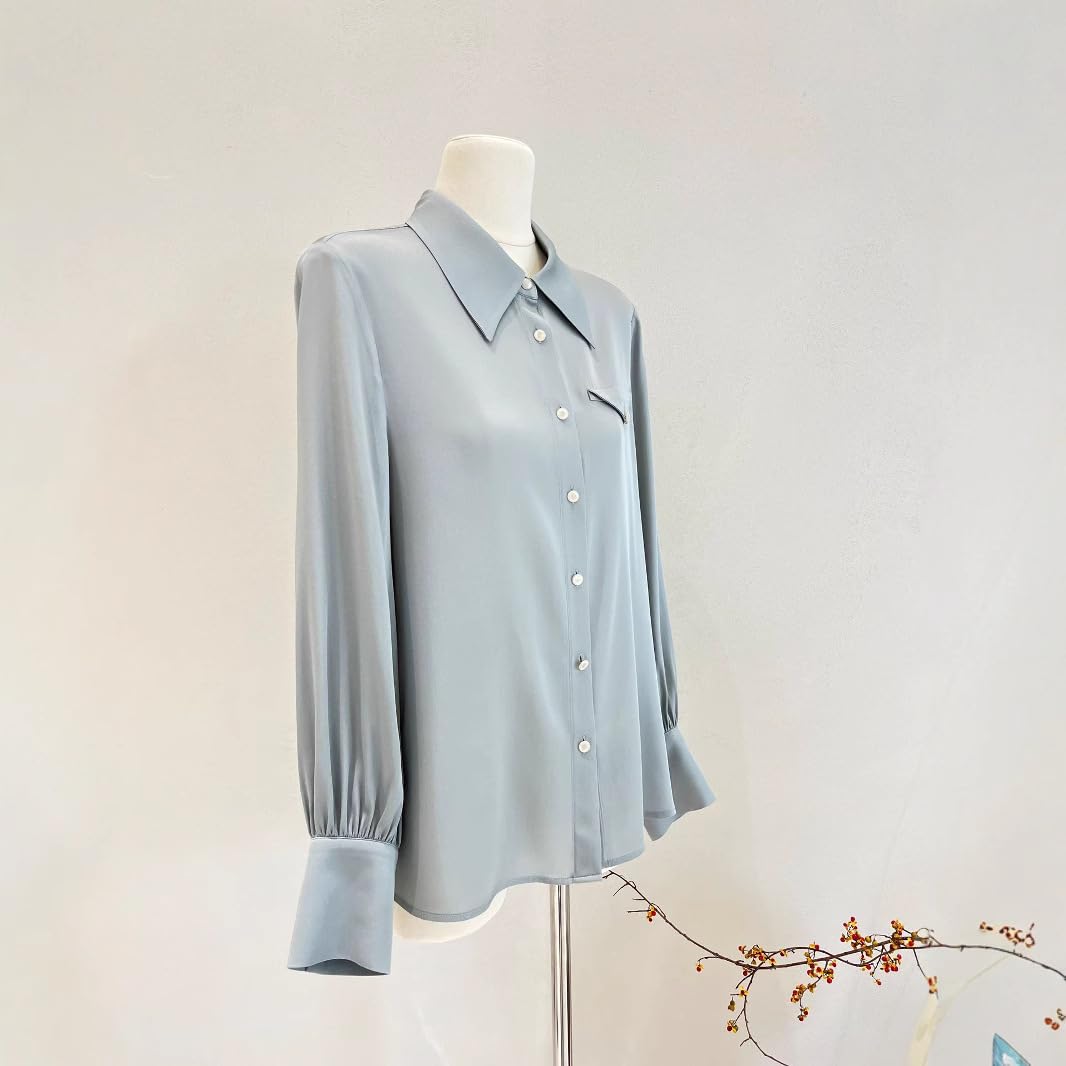 Donna Blusa da Ufficio in Seta Cr锚pe Stretch