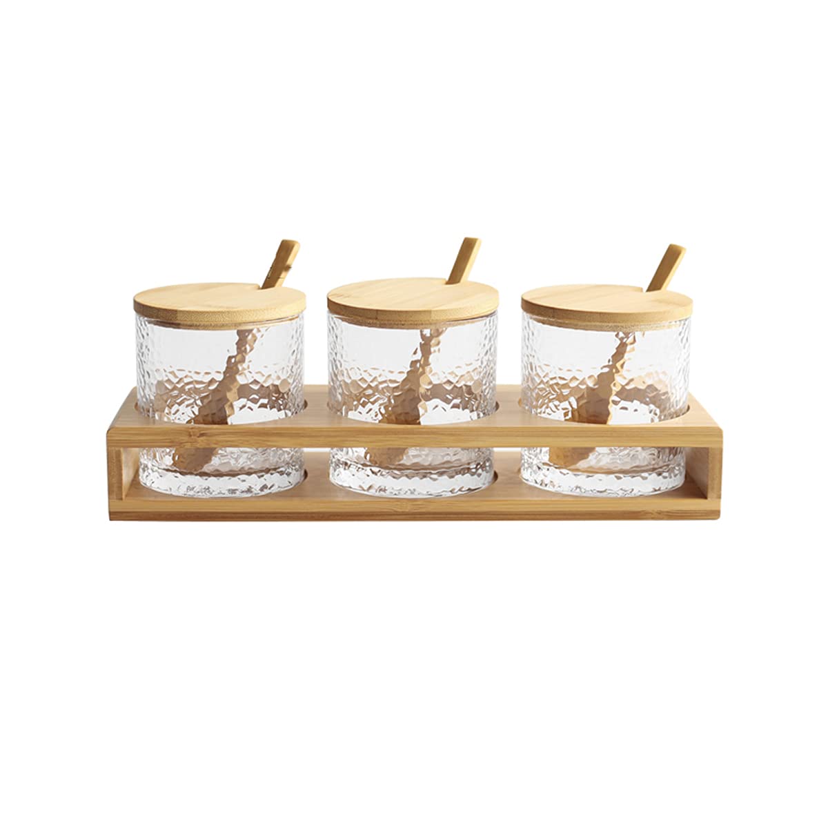 Tarros De Almacenamiento De Especias Ollas De Condimentos Caja De Condimentos Recipientes Azucareros De Vidrio Juego De Tarros De Especias Con Tapa Y Base De Cuchara De Madera, Juego De 2 O Juego De 3