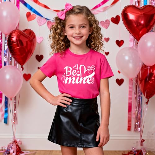 Image of Toddler Girl Valentine's Shirts Cute Love Tshirts Cotton Short Sleeve 2-10 Years