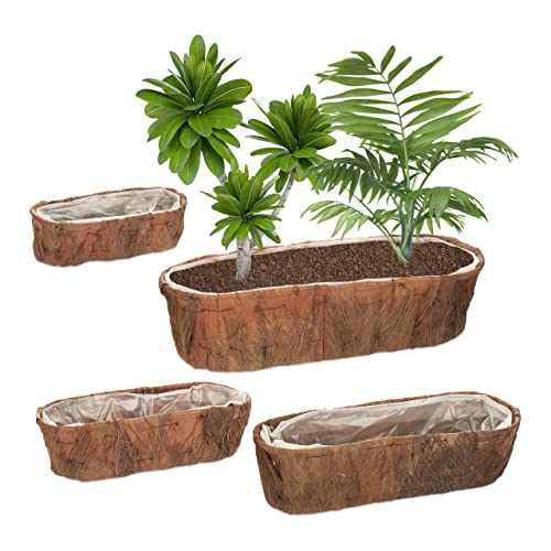 Set da 4 Fioriere Vasi Portafiori 4 Misure Portapiante da Balcone e Davanzale Pellicola Marrone Naturale