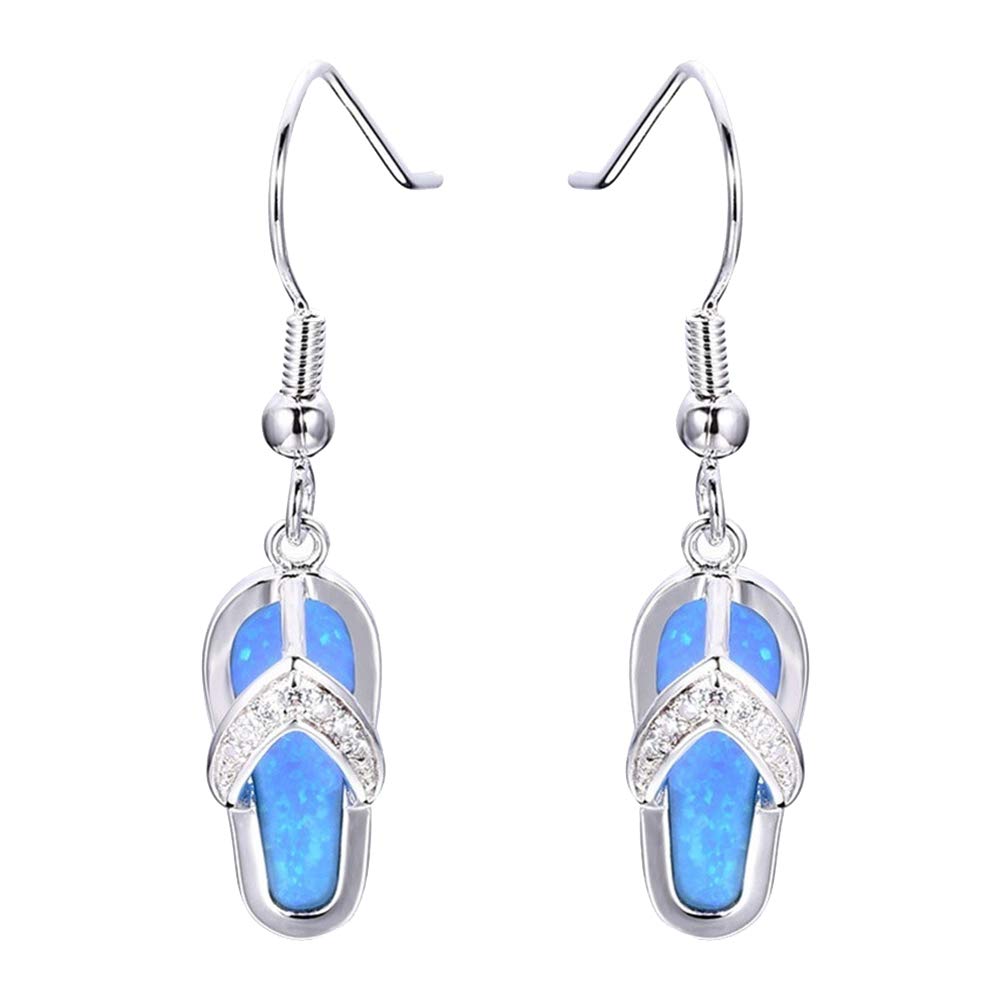 Exquisite Summer Beach Women Rhinestone Flip Flops Pendant Hook Earrings Jewelry Gift - Blue