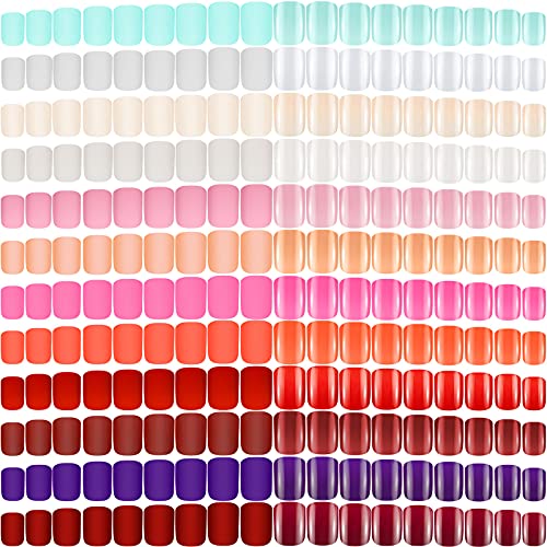576 Pieces 24 Sets Short Square Press on Nails Full Cover Coffin Press on Nails Matte Fake Fingernail Tips Glossy Colorful Short False Nails for Women Girls Nail Art Salon, 2 Styles (Vivid Colors)
