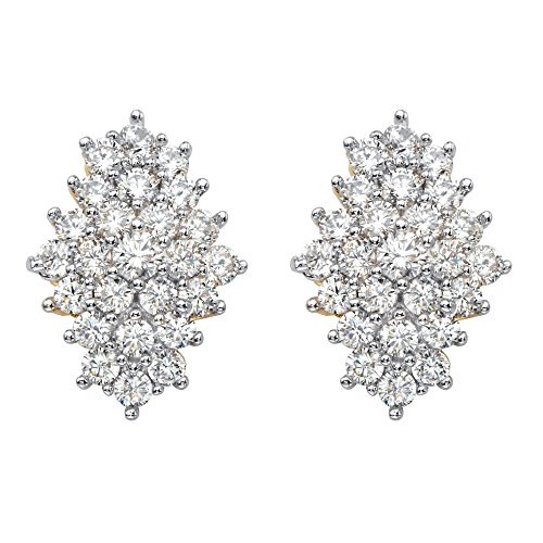 Round White Cubic Zirconia 14k Gold-Plated Cluster Stud Earrings