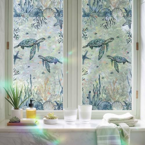 Película decorativa para ventana azul 17.7" x 39.3" 2 piezas miniatura 3