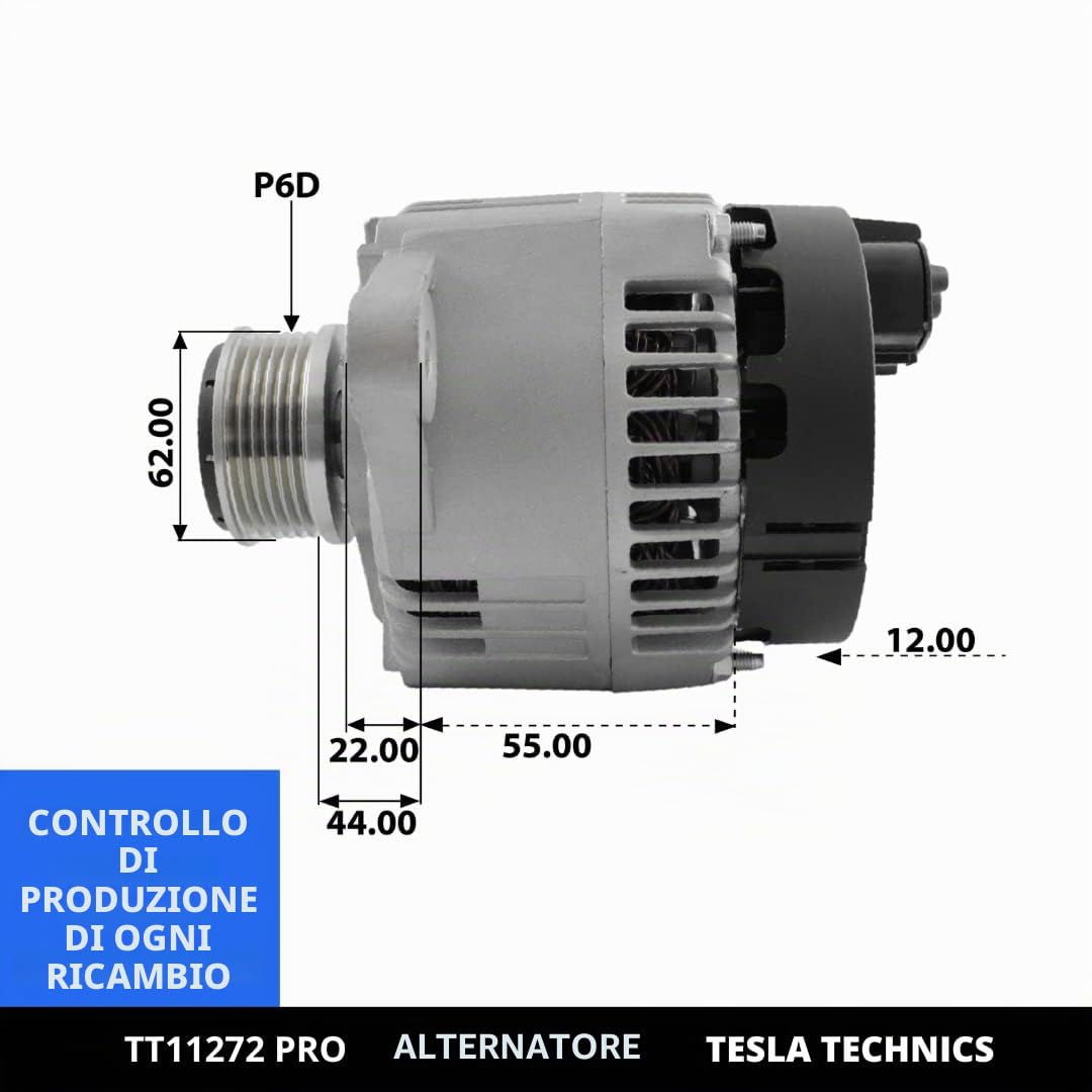 TT11272 PRO Alternatore per auto 12V, alternatore 120A. Compatibile con ALFA ROMEO, FIAT, LANCIA. Eccellente rapporto qualità-prezzo. Installazione facile e garanzia.
