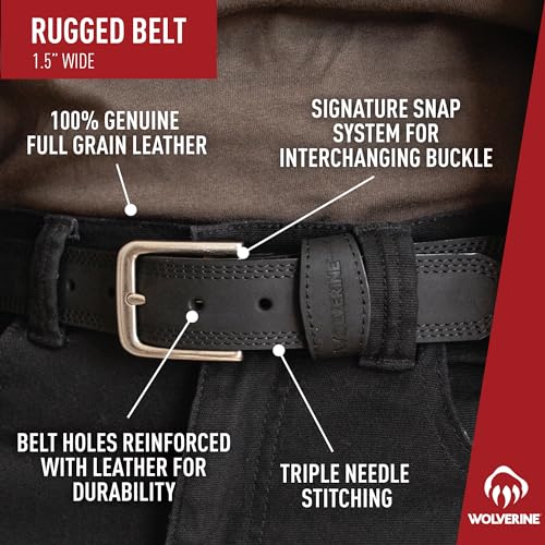 Wolverine Men's Full Grain Leather Work Belt | Workwear | Heavy Duty | Utility | Rugged | Durable | Metal Buckle4