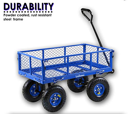 Landworks 2103Q044A Heavy Duty Lawn/Garden Utility Cart/Wagon With Removable Side Meshes, 400 lbs, Blue - Thumbnail 4