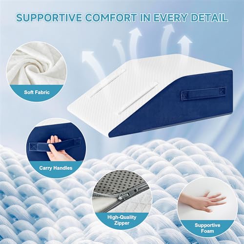 Image of Yojoker Leg Elevation Pillows for Swelling, Memory Foam Wedge Pillow for Legs Blood Circulation, Leg Elevation Pillows for After Surgery, Knee Wedge Pillow for Sleeping Back Hip Ankles Relief Navy