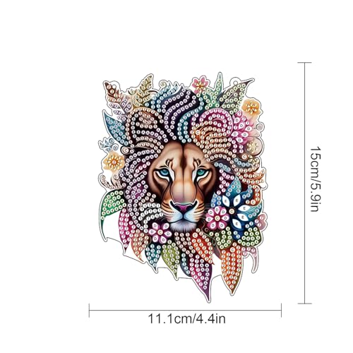Image of Lion Diamond Painting Hanging Pendant Kit, DIY Crystal Acrylic Sun Catcher Diamond Art for Adults, 5D Special Shaped Rhinestone Ornament for Window, Wall or Garden Decoration, Handmade Animal Gift