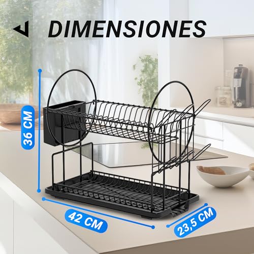 Image of JUPPLIES Stainless Steel Dish Drainer for Sink with Removable Utensil Holder, Cup Holder and Drying Rack - Dish Drainer with Automatic Drain Function - Dish Drainer