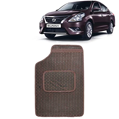 Image of Kingsway Dotted Design Car Floor Foot Mats Universal Fit for Nissan Sunny, Model Year : 2014 Onwards, Water and Dustproof, Color Brown, Set of 5 Pieces