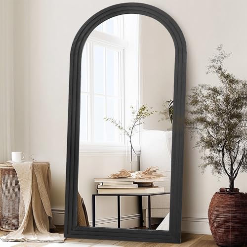 Image of 71x32 Arched Full Length Mirror, Solid Wood 3 Layer Frame, Black
