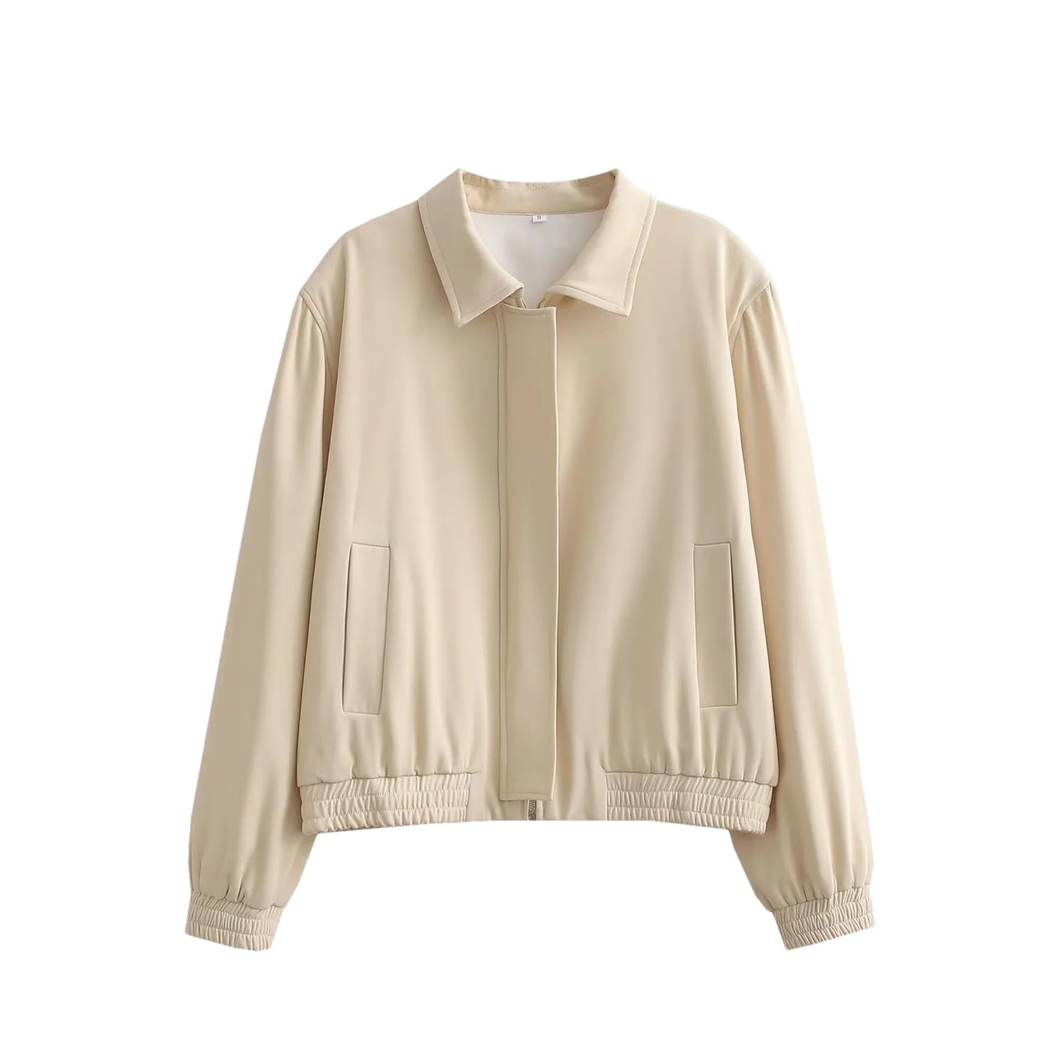 Rfmfkkg Chaqueta bomber con solapa y cremallera para mujer, casual, básica, color sólido, holgado, con bolsillo corto