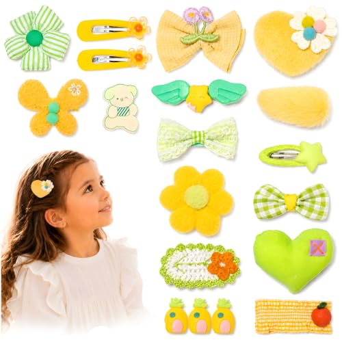 Image of Hair Clips for Girls 18 Pcs No Slip Assorted Barrettes for Kids Bows Green Yellow Cute Hair Accessories for Little Girls Teens Toddlers Child Kids Gifts