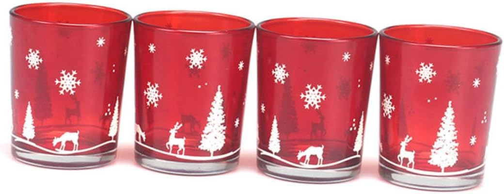 2pcs Red Glass Christmas Candle Holders Aromatherapy Candle Cups for Holiday Party Decor