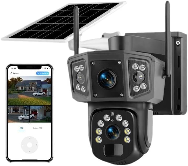 HURRISE 4G 8MP HD Solar-Powered Outdoor Security Camera with phone app interface