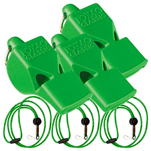 Fox 40 Classic sifflet sonore puissant vert fluo avec cordon de cou amovible pack de 3