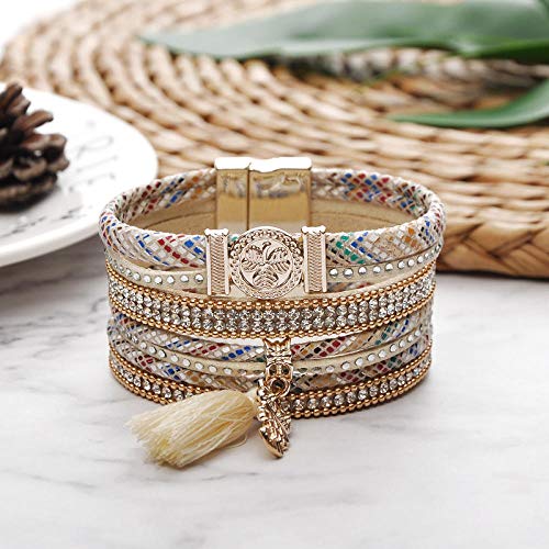 Bracelet en cuir rétro multi-couches pour femme avec pendentif chouette