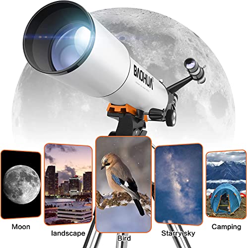 Image of Telescope, Telescope for Adults High Powered 90mm Aperture 800mm Professional Refractor Telescope for Astronomy Beginners with AZ Mount Stainless Tripod, Phone Adapter, Carry Bag and Moon Filter