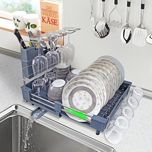 Dofimate Expandable Dish Drying Rack,Dish Racks With Drainboard,Multifunctional Stainless Steel Dish Rack For Kitchen Counter #TOP8