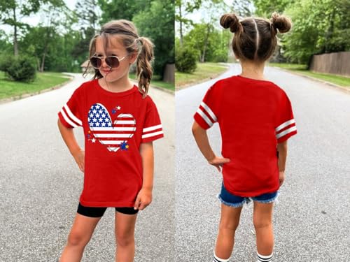Image of Girls 4th of July Shirt Kids USA Shirts American Flag Tshirt Girls Boys Patriotic T Shirt Independence Day Tee Tops