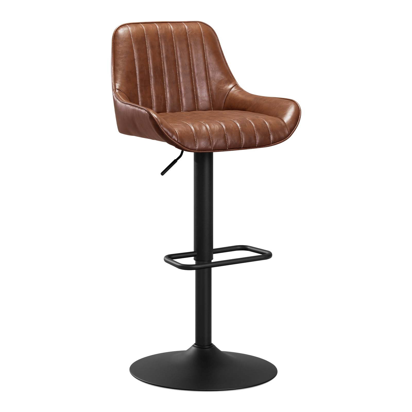 WOLTU Tabouret Bar, Chaise Haute Cuisine, Réglable en Hauteur, avec Accoudoirs et Dossier, Siège Rembourré, pour Ilôt Central Cuisine, Bar, Restaurant, en Faux Cuir Ciré + Métal, Brun