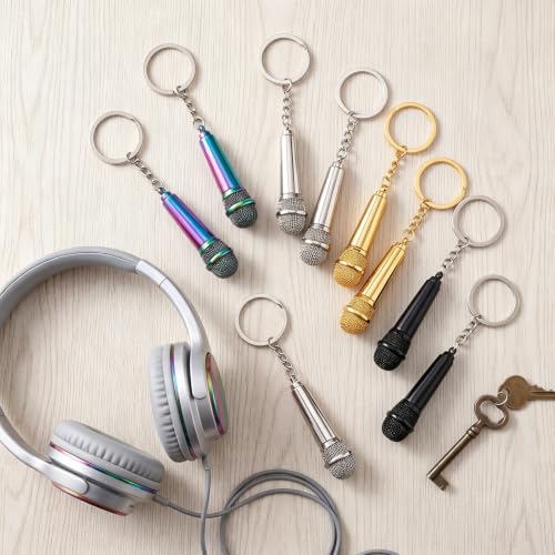 Image of Sureio Mini Microphone Music Keychain Retro Sound Pendant Keyring Charm Microphone Music Key Chain for Singer Gift