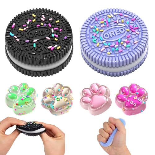 Homshsjhkis 6 Pcs Squishy Oreo y Squishys Pata Gato, Squeeze Toys Squishy Juguetes Forma de Biscuit para Aliviar el Estrés, Juguetes Antiestrés para Niños Adultos, Regalos Cumpleaños Niños Colegio