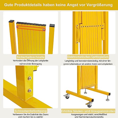 OUUTMEE Scherengitter ausziehbar, maximaler Breite 330cm x Höhe 120 cm, Teleskop-Tor, Baustelle/Bahnhof/Schule/Garage, Gitter-Akkordeon-Zaun, Zauntor (leicht, kompakt) Gelb