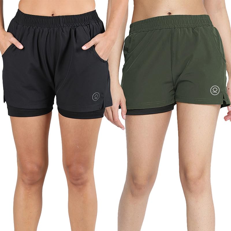 Image of CHKOKKO Double Layered Sports Combo Gym Workout Running Shorts for Women