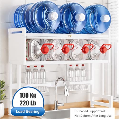 Image of HomeCloud Over-The-Sink Dish Drying Rack with Dustproof Flip Cover Door | Multifunctional Adjustable Metal Kitchen Countertop Organizer (White, 85x80x29Cm)
