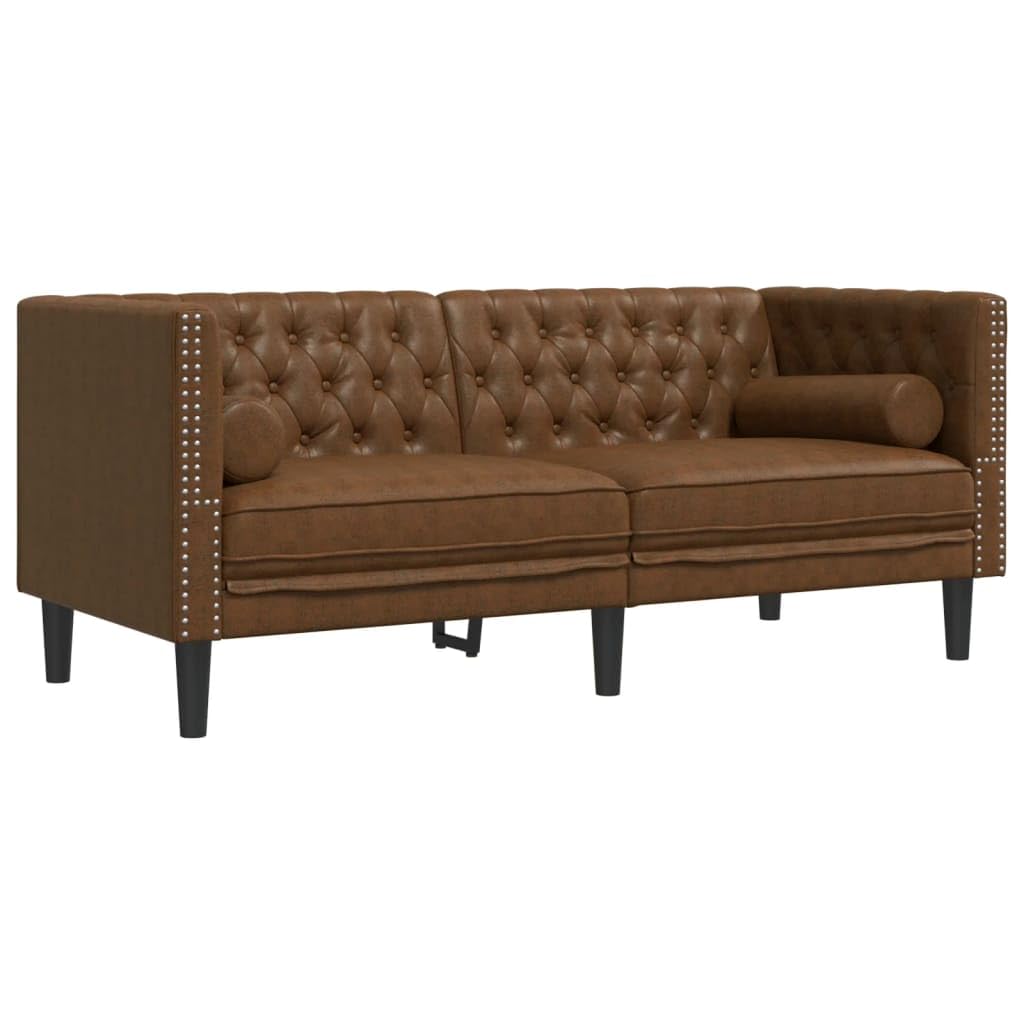 Set di 3 divani Chesterfield in similpelle scamosciata marrone, per soggiorno e camera degli ospiti, mobili imbottiti con vano portaoggetti, comodo set di seduta, ideale per rilassarsi